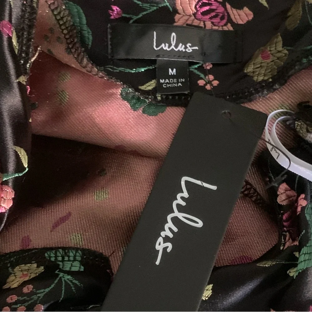 Lulu's Black Strapless Floral Midi Dress with Pink and Green Accents - Picture 5 of 8